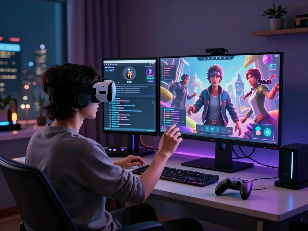 Immersive chat scene showing crush on ai interactions in a stylish tech room.