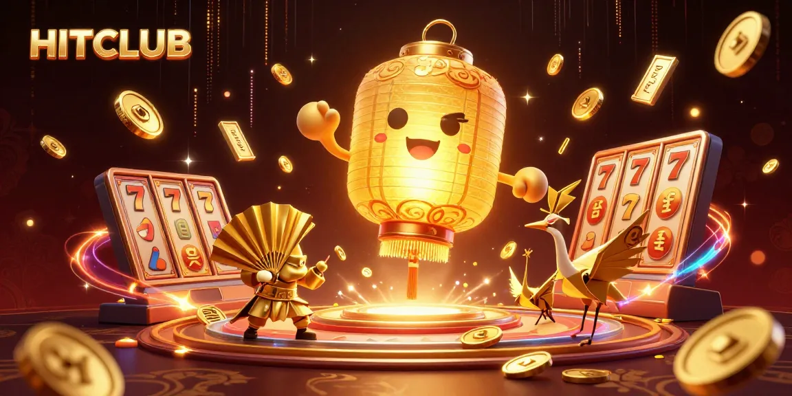 HITCLUB invites players to experience an exciting gaming environment with vibrant slot machines and golden luck symbols.