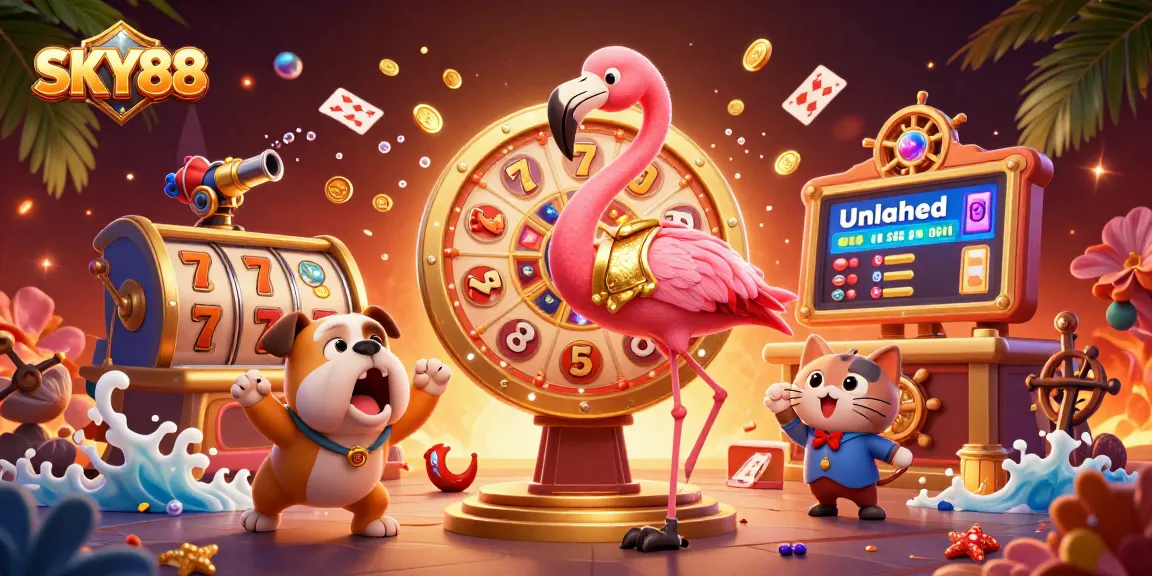 Spin the prize wheel at SKY88 casino while winning exciting rewards amidst vibrant game graphics.