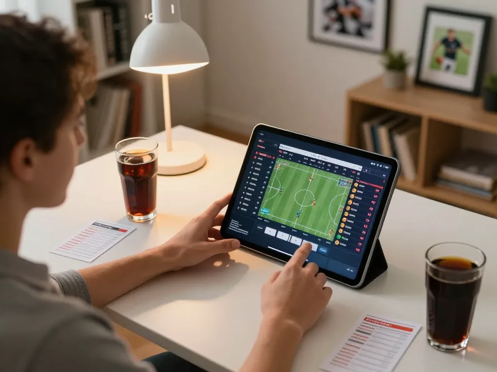 Engaging online sports betting at sky88, with live odds displayed on a tablet.