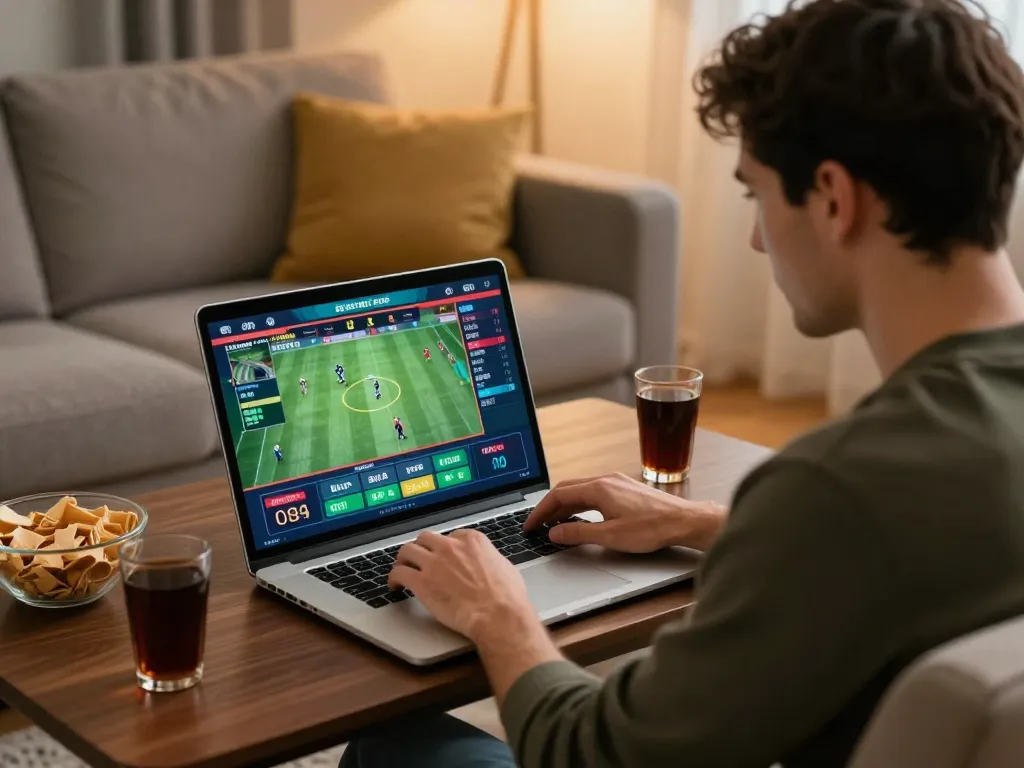 tv88 player enjoying online sports betting from home with engaging interface.