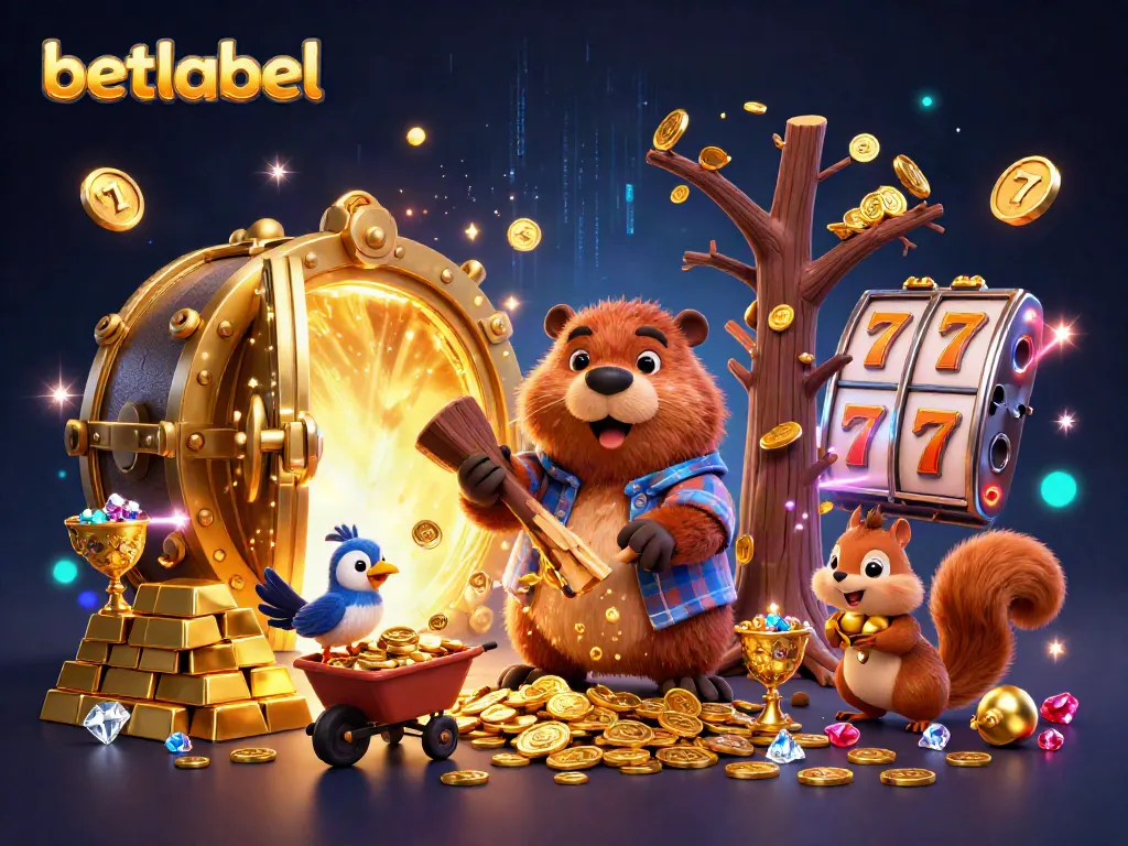 Experience thrilling wins at Betlabel Casino with vibrant illustrations of treasures and joyful characters.