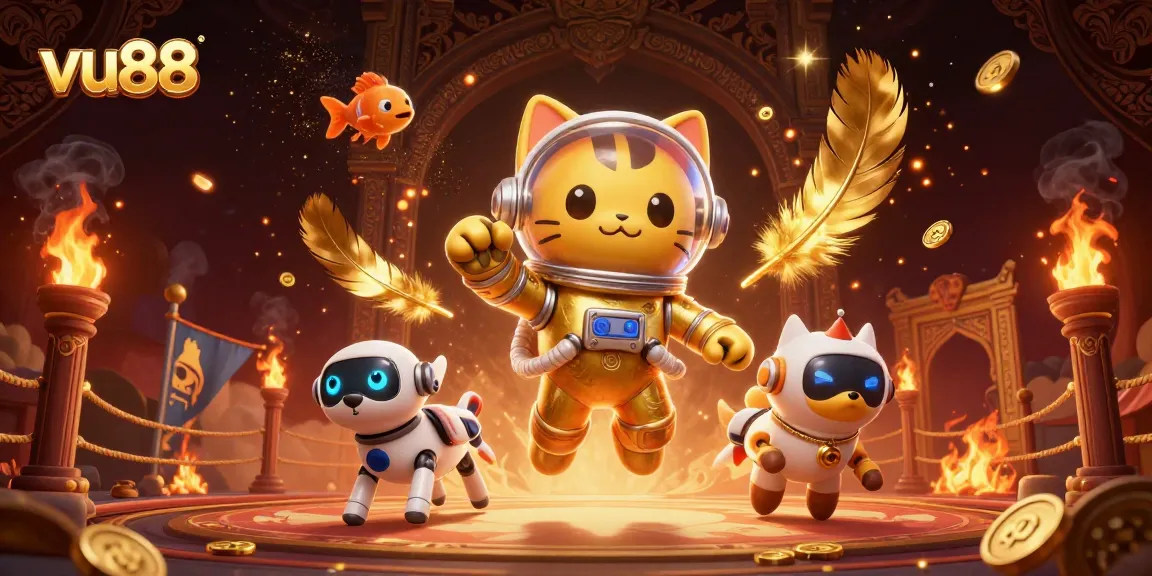 Engage with vu88's gaming universe featuring a casino-themed 3D space scene