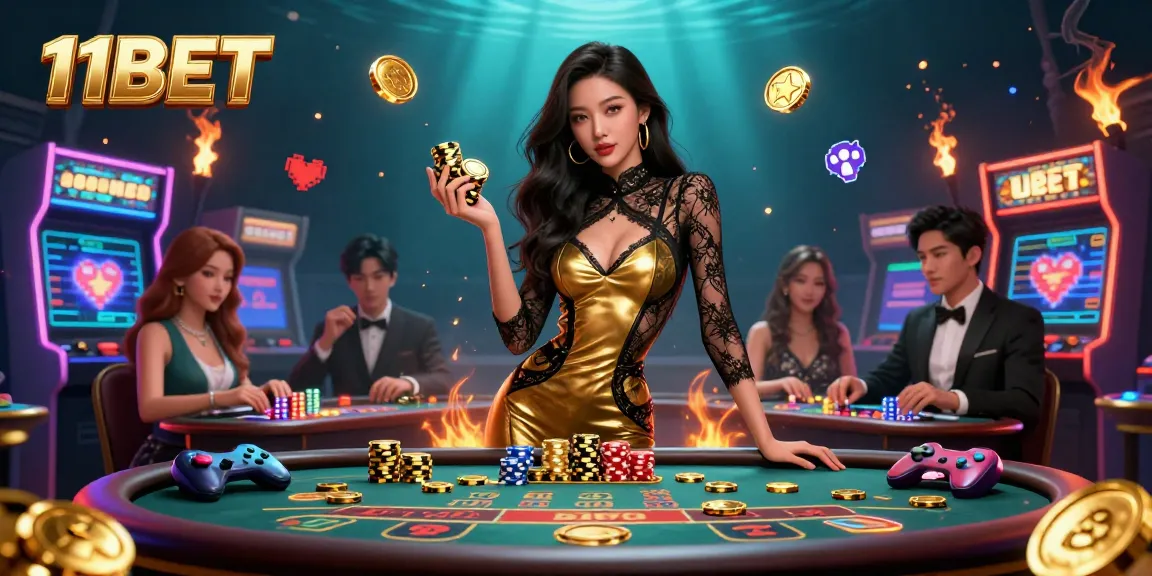 Win at 11BET with a glamorous baccarat scene showcasing high-value chips and exclusive gaming atmosphere.