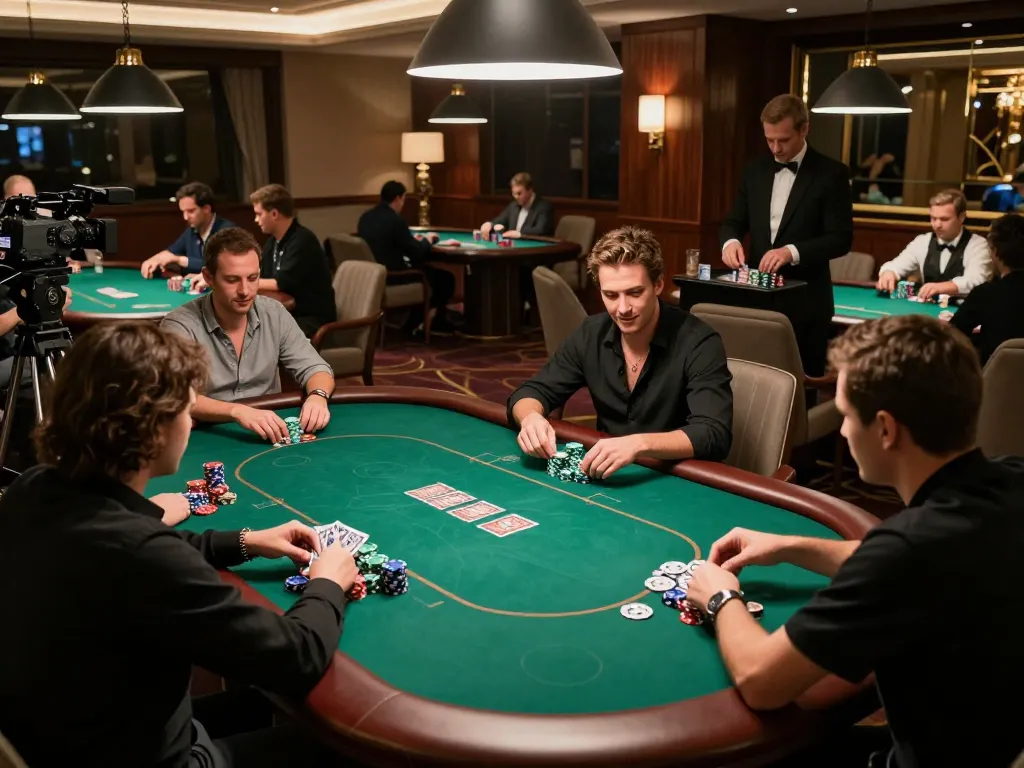 open88 players strategizing during an exclusive poker game in an upscale atmosphere
