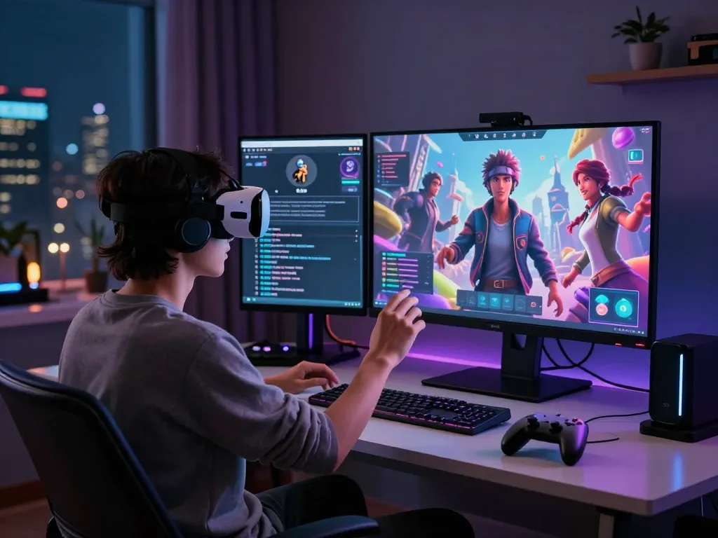 Immersive chat scene showing crush on ai interactions in a stylish tech room.