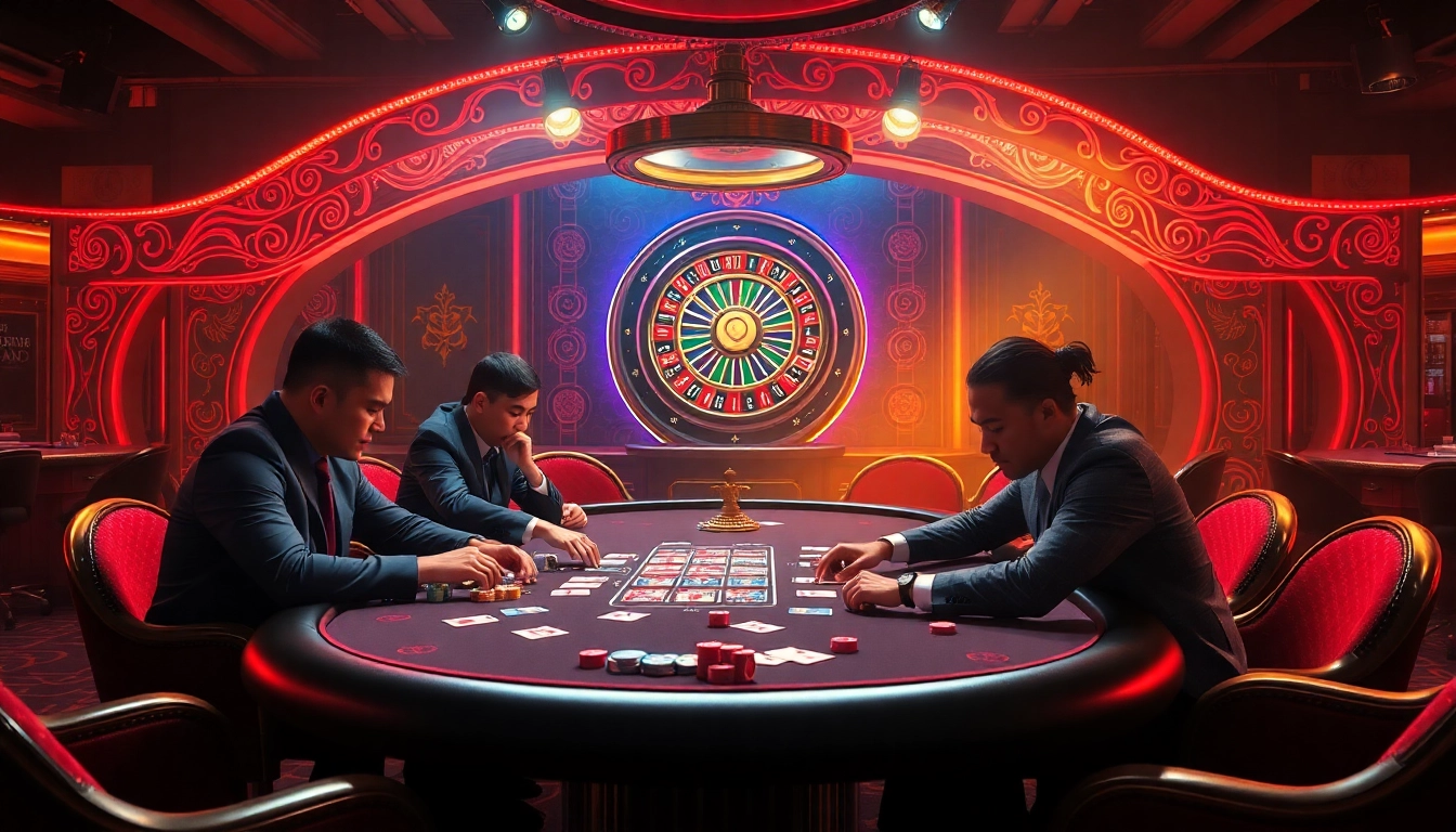 Players enjoying a dynamic poker game at the Dominoqiu casino table, immersed in excitement.