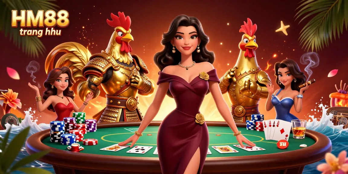 Engage with thrilling games at HM88 trang chủ, where a glamorous woman and samurai rooster enhance the excitement.