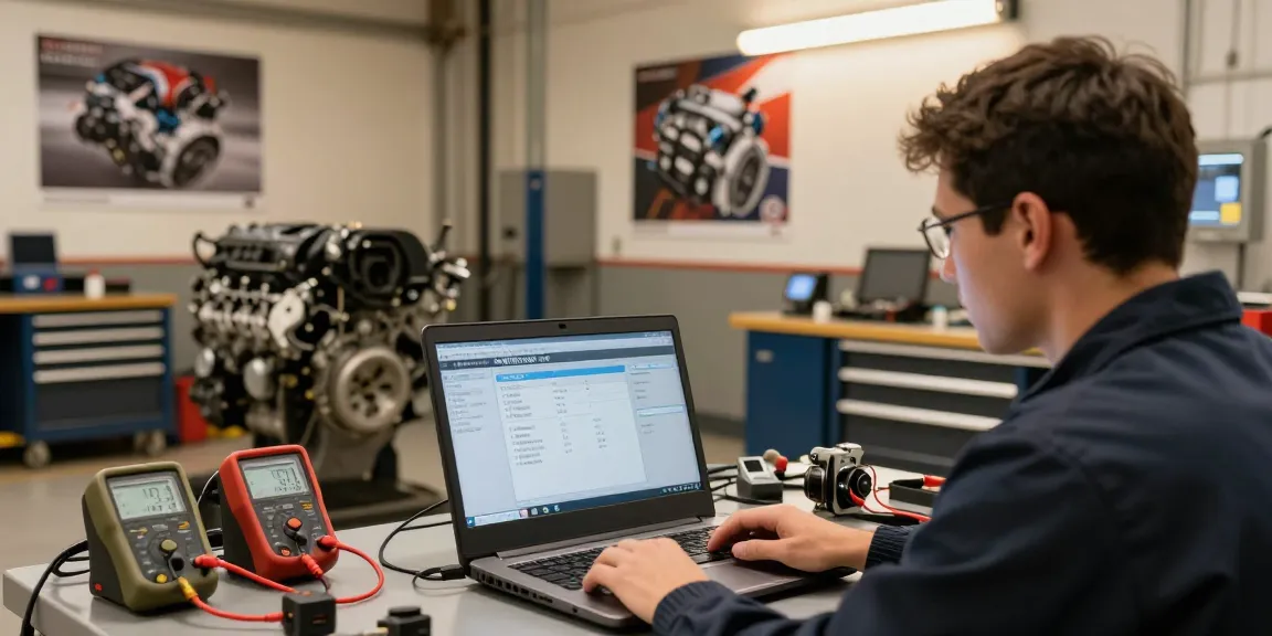 Cummins INSITE software displayed on laptop in a technician's automotive workspace.