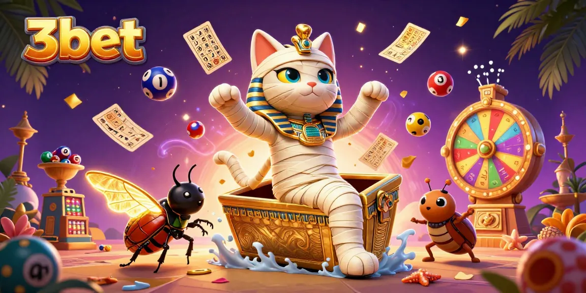 Play exciting games at 3bet while enjoying colorful lottery elements in a vibrant casino scene.