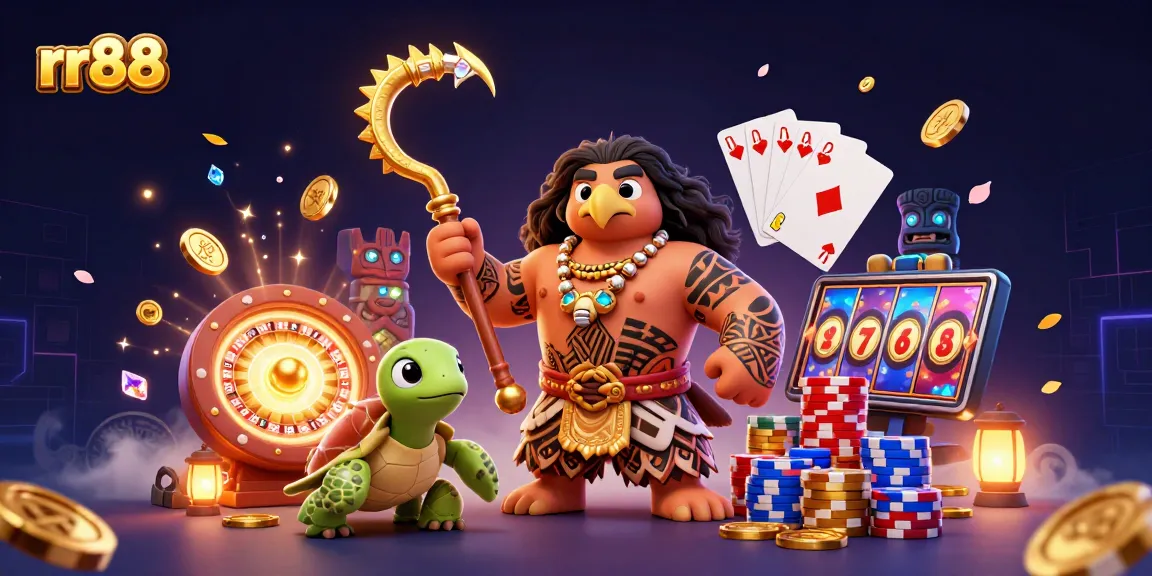 Experience thrilling gameplay at rr88 with a Polynesian demigod and vibrant casino elements.