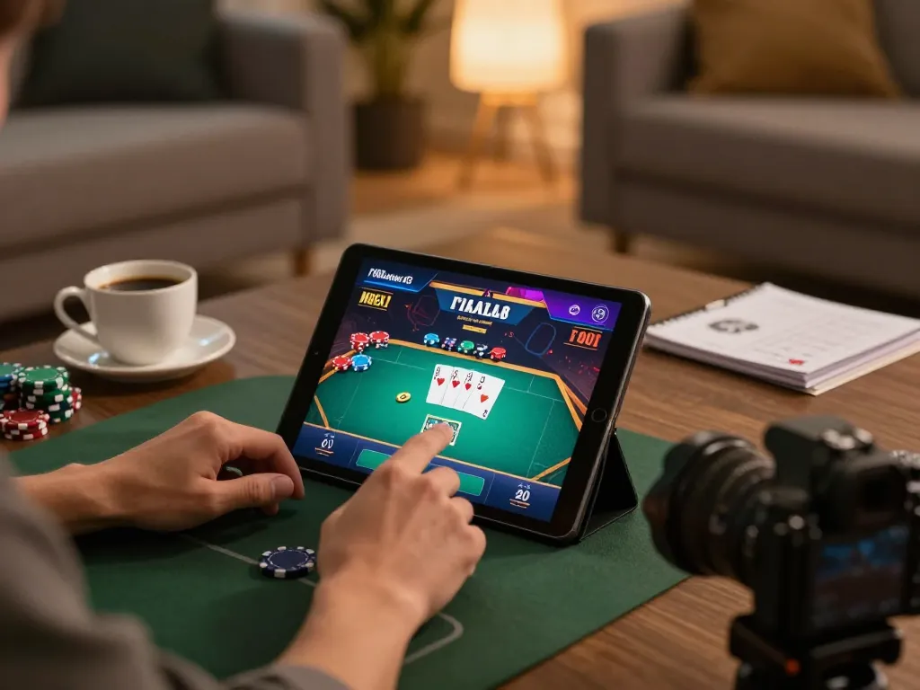 Engaging online gaming moment at casino 98win with poker interface and cozy atmosphere.