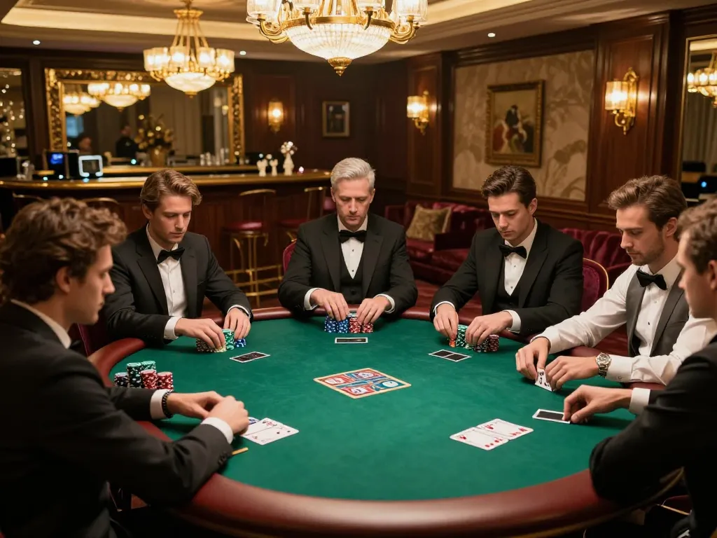 Players engaged in a high-stakes game at a private SV368 poker table showcasing strategy and excitement.