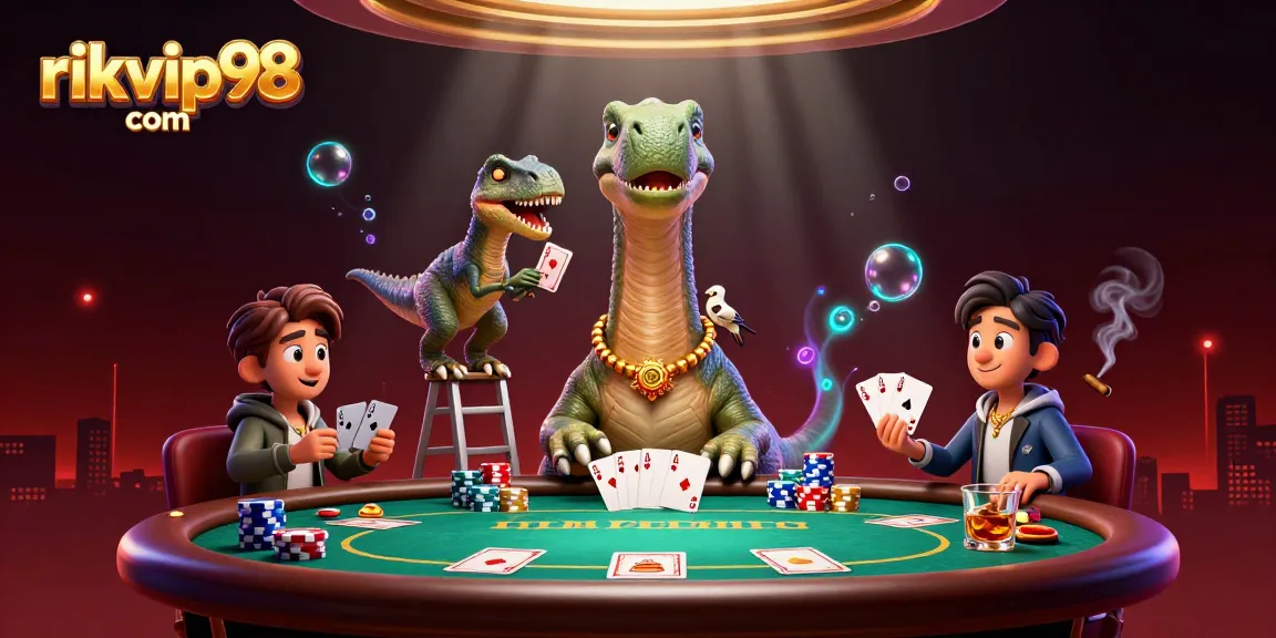 Engage with rikvip98 com's lively gaming scene featuring vibrant cards and bustling poker action.