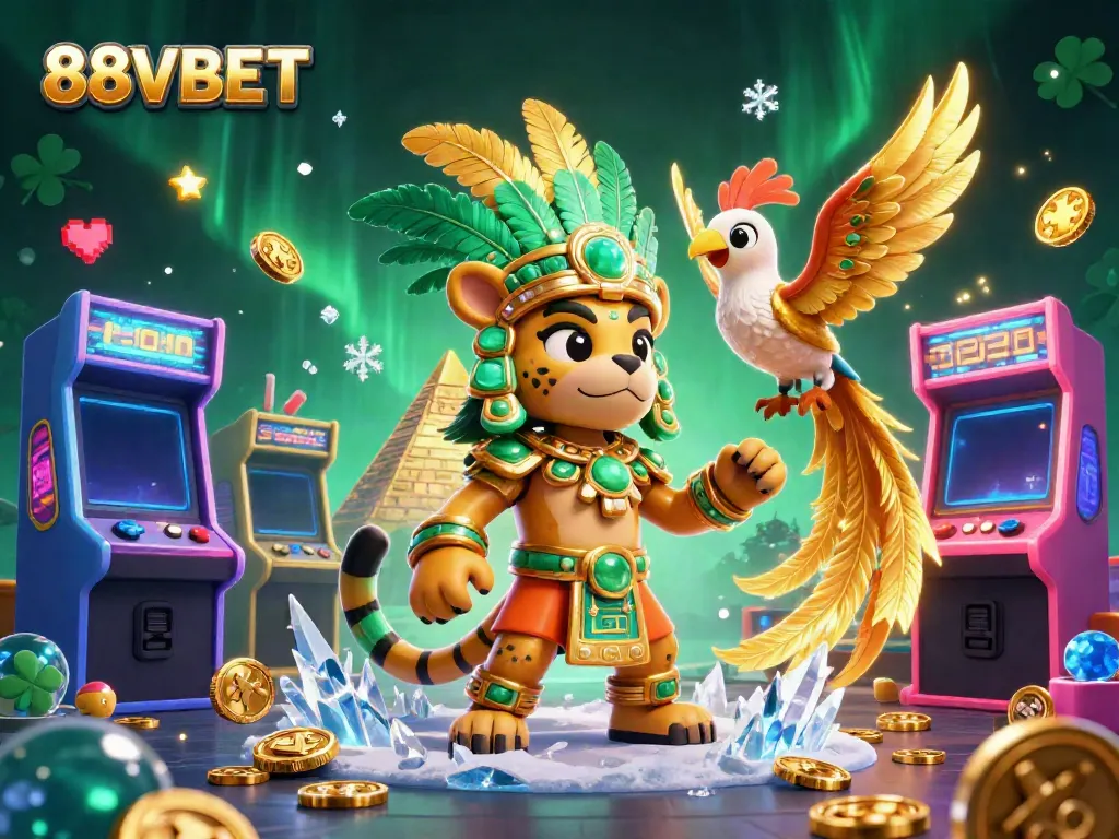 Experience thrilling gaming with 88VBET, showcasing a vibrant Mayan-inspired casino scene.