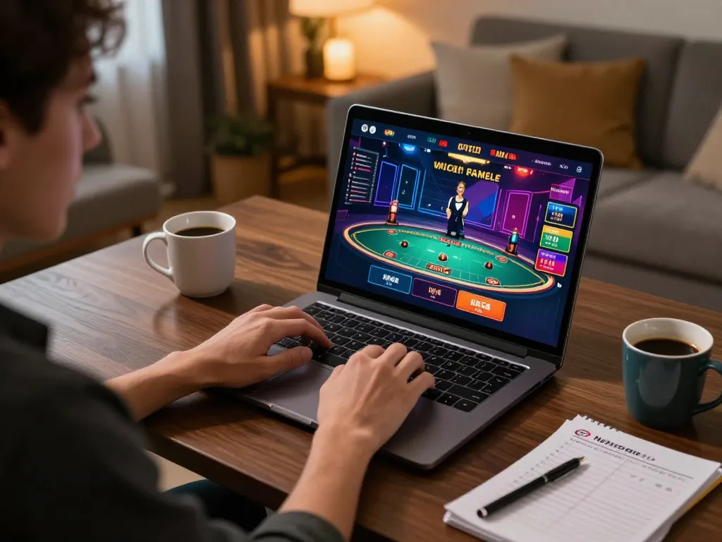Engaging in the SKY88 online casino experience with live dealer gameplay on a laptop.