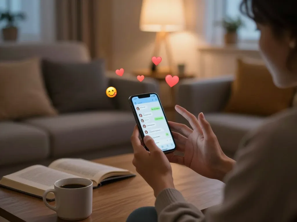 Engaging sexting AI chat scene in a cozy living room.
