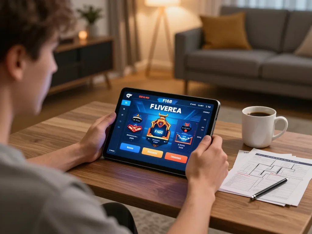 Engaging with the F168 casino app on a tablet in a cozy home setting while strategizing.