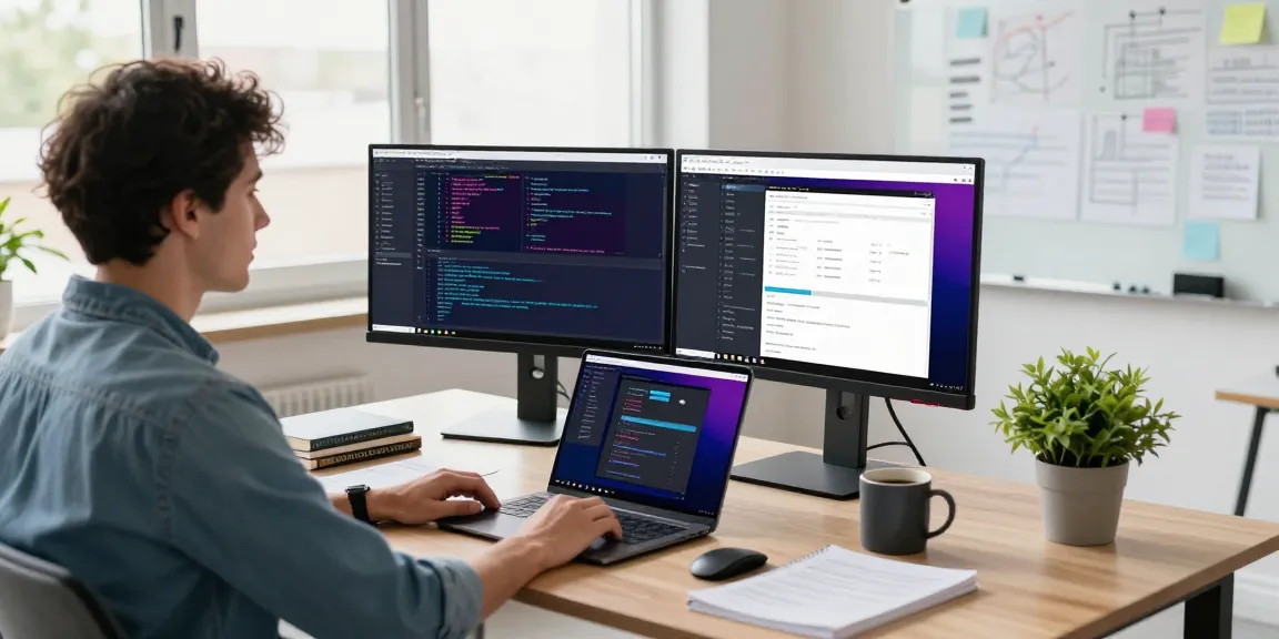 Developer working on CodeMason website projects in a bright office.