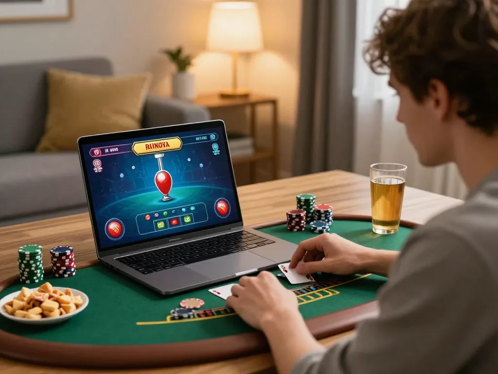 lc88 player actively engaging in online blackjack for fun and strategy in a cozy home atmosphere