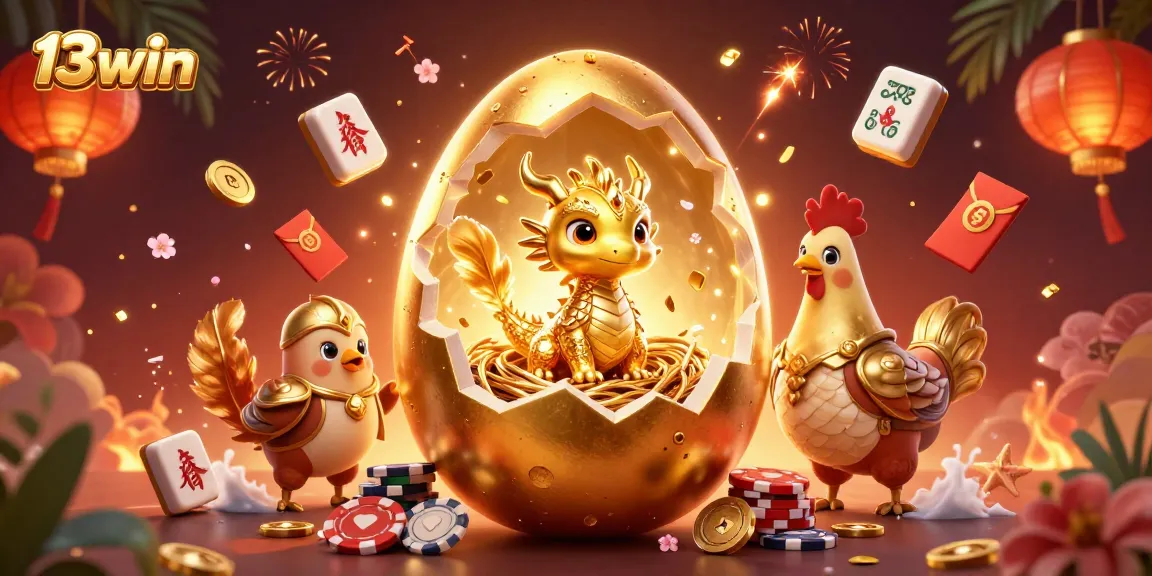 Experience thrilling wins at 13win, featuring a golden dragon and poker chips in a vibrant casino scene.
