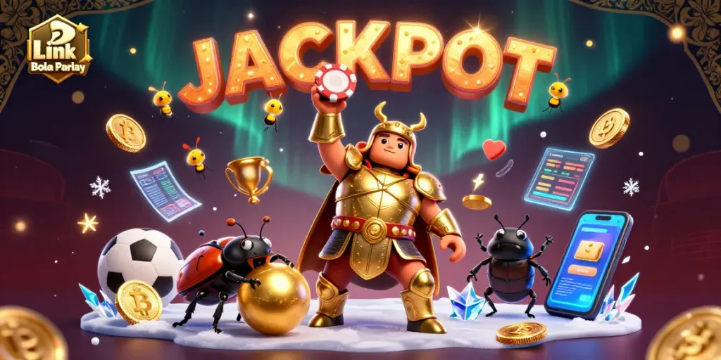 Bet on Link Bola Parlay with vibrant visuals featuring a beetle in armor and casino elements.
