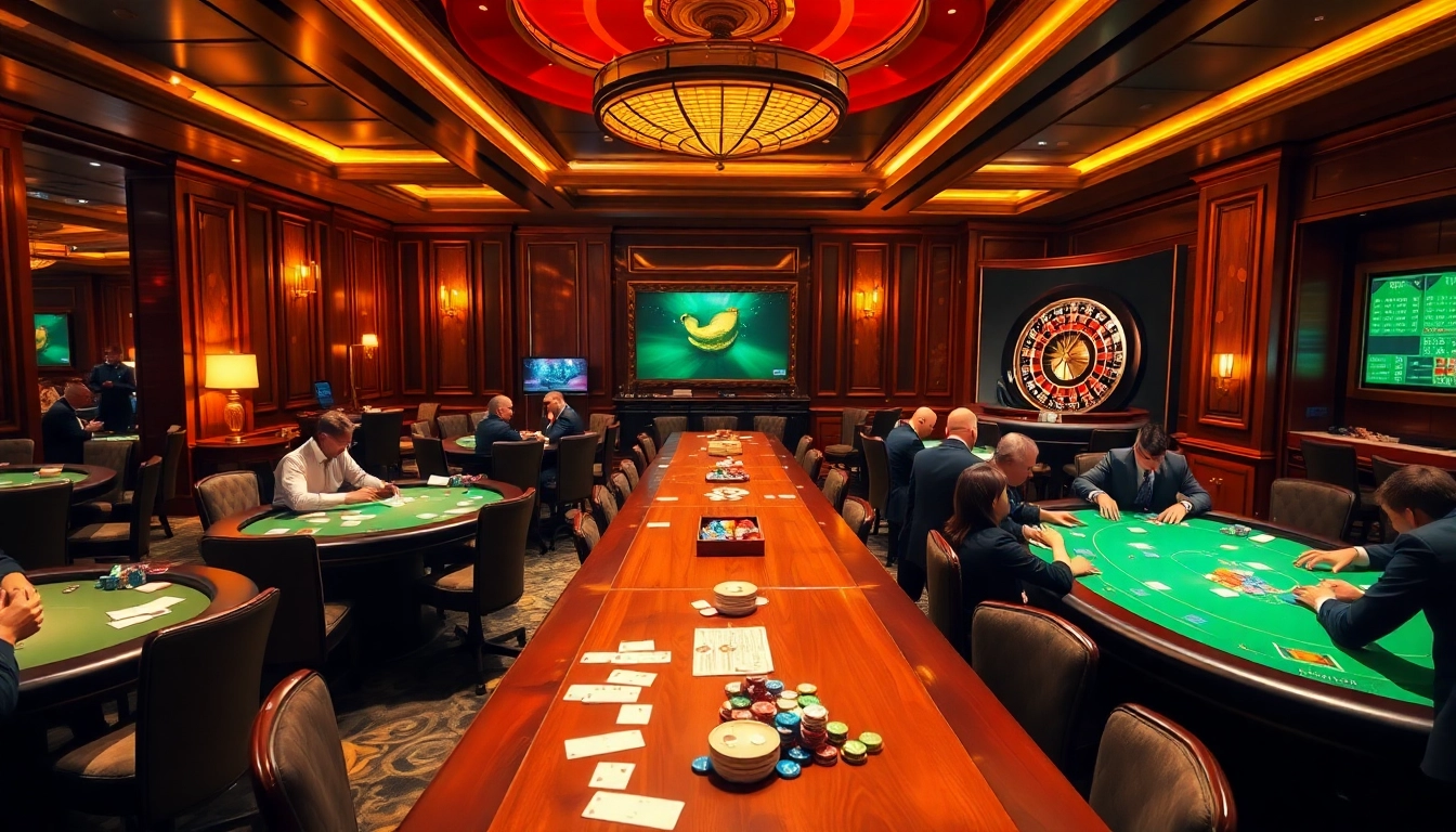 Experience the excitement of gaming at https://32win.free/ with vibrant casino scenes featuring poker tables and roulette wheels.