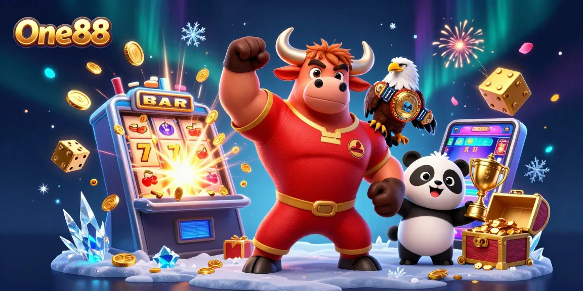 Experience thrilling jackpots with One88 featuring a dynamic bull mascot and exciting casino elements.