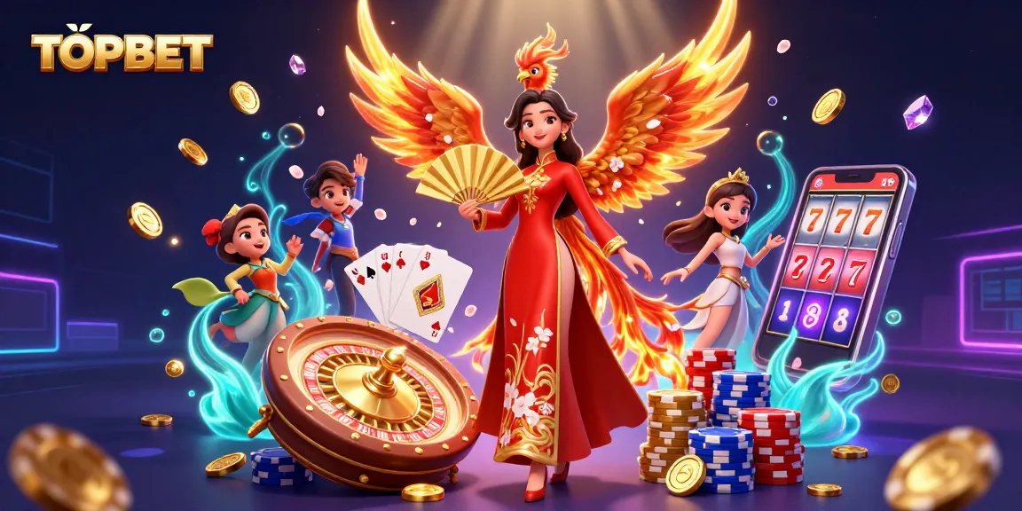 Win big with TOPBET at our vibrant casino illustration showcasing exciting gaming action.