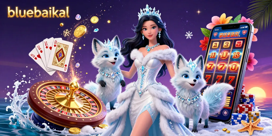 Engage with bluebaikal's dynamic casino scene, featuring an ice queen and arctic fox amidst golden slot reels.
