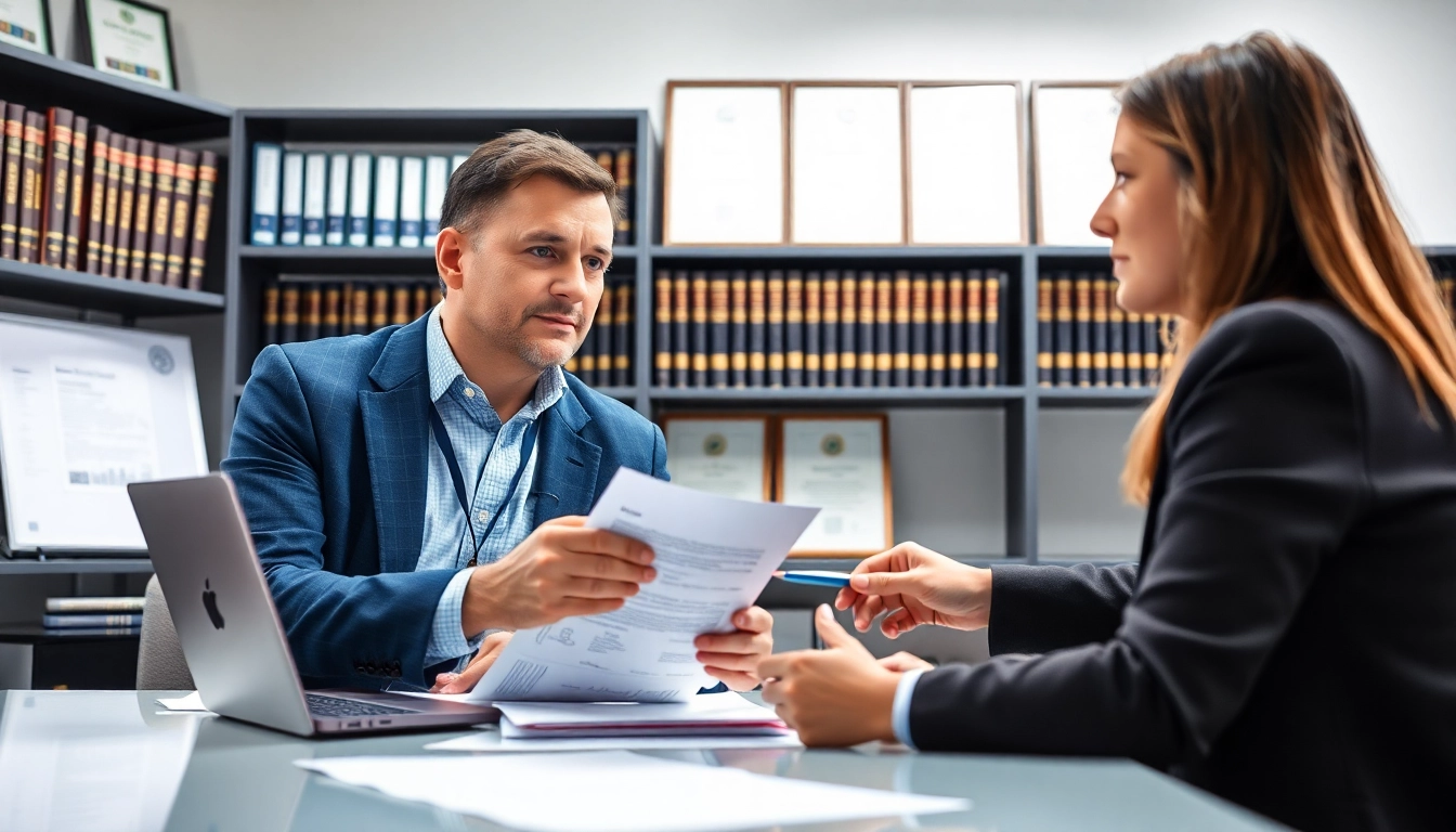Un consulente esperto discute la registrazione fda con un cliente, evidenziando professionalità e affidabilità.