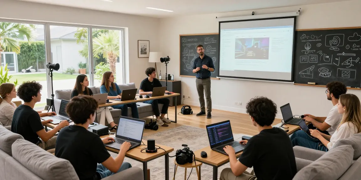 Inside Streamer University with diverse creators engaged in dynamic workshops and collaboration.