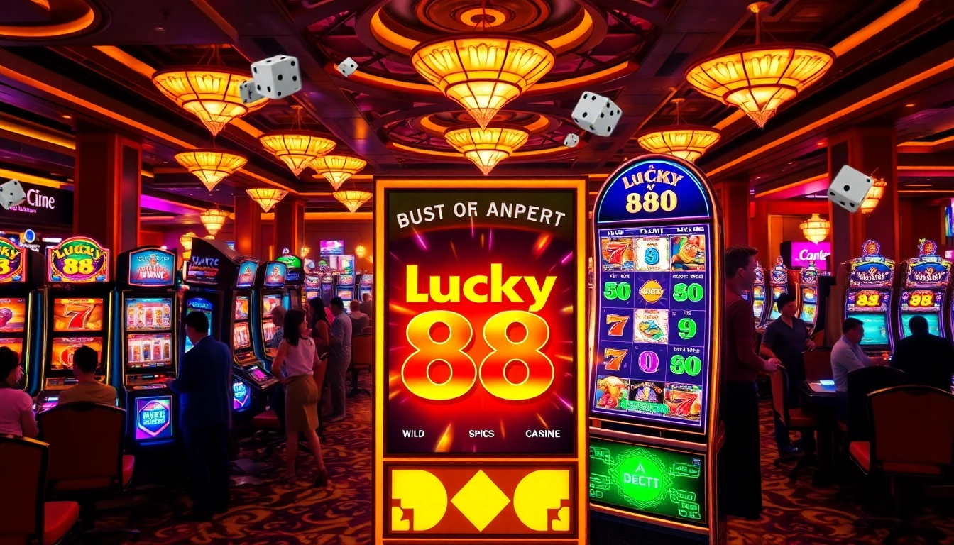 Experience the thrill of the Lucky 88 slot machine amidst a vibrant casino atmosphere.