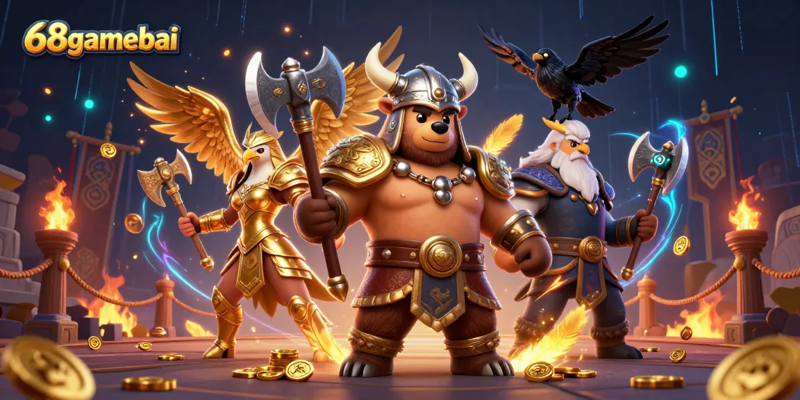 Experience exciting gameplay at 68gamebai with dynamic 3D characters and casino-themed visuals.