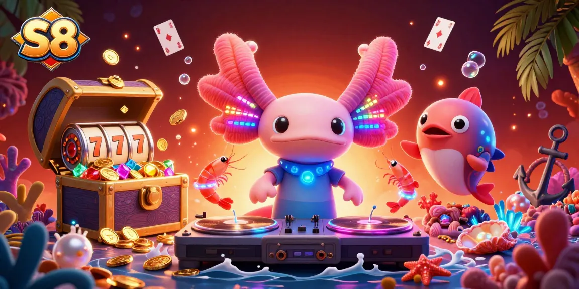 Celebrate the vibrant power of S8 with a lively underwater casino scene, featuring dancing shrimp and a DJ axolotl.