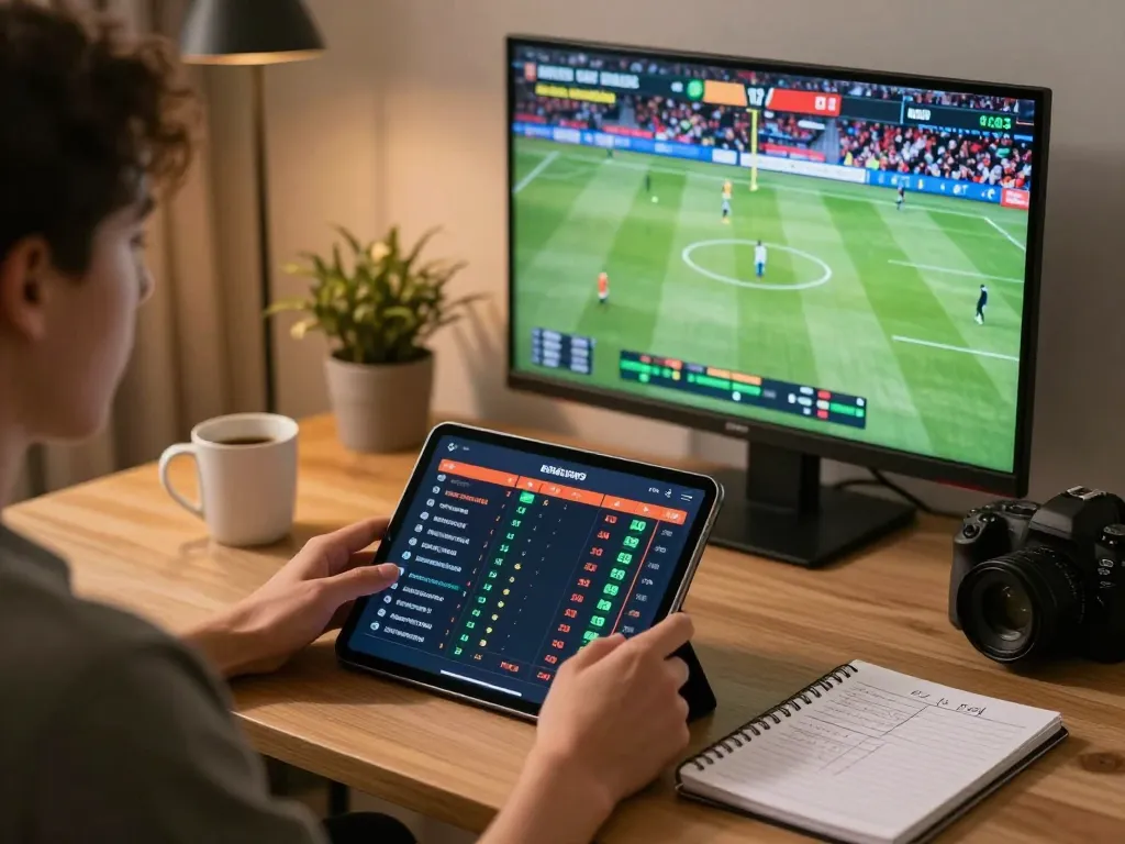 Engaging sports betting moment at home as user places bets on HITCLUB tablet