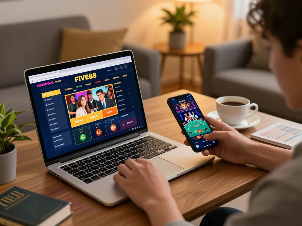 Engaging online gaming moment at FIVE88 with interactive betting interface showing live dealer action.