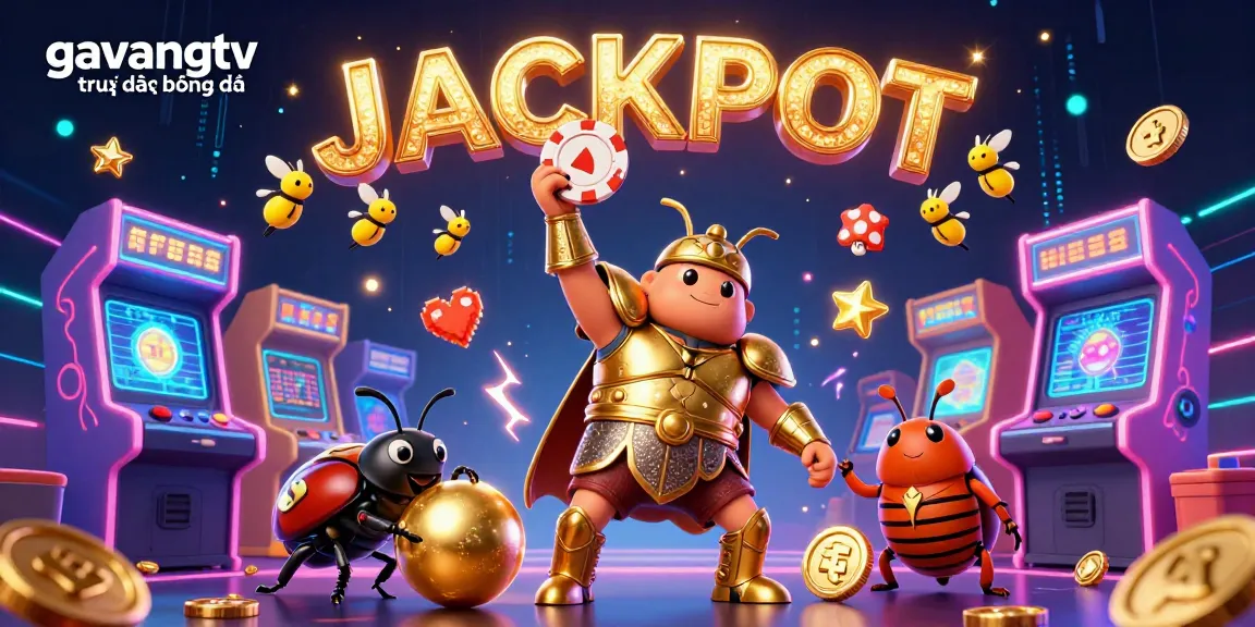 Experience the thrill of gavangtv trực tiếp bóng đá as a golden-armored hero triumphantly lifts a poker chip.