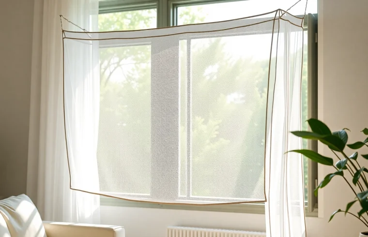 Zainstalowane moskitiery na wymiar w nowoczesnym wnętrzu domu.