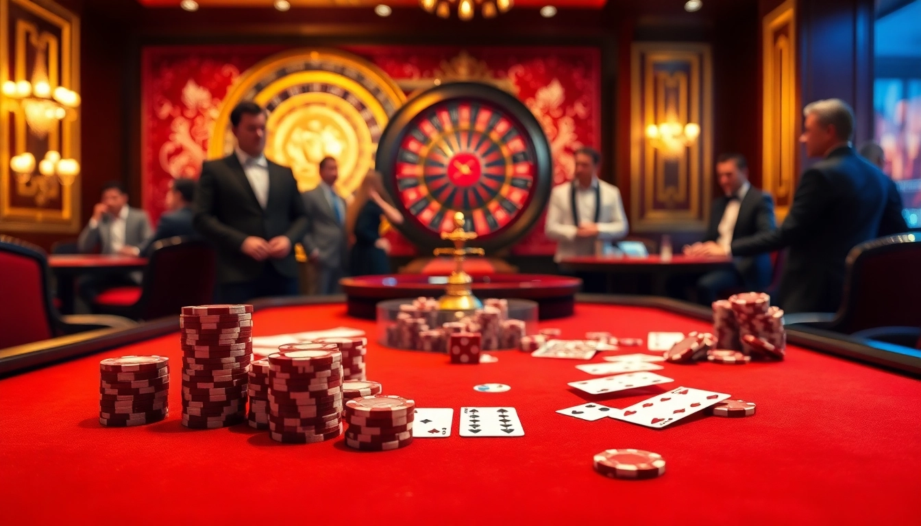 Engaging scene of luxurious poker play showcasing Dominoqiu's casino experience with vibrant colors and exciting elements.