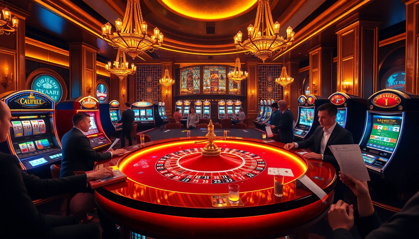 Players enjoying the thrill of gambling at OK8386's luxurious casino tables.