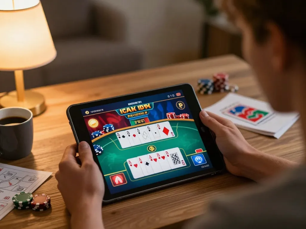 Engaging in online poker gaming on https://da88.navy/ with vibrant interface and strategy notes.