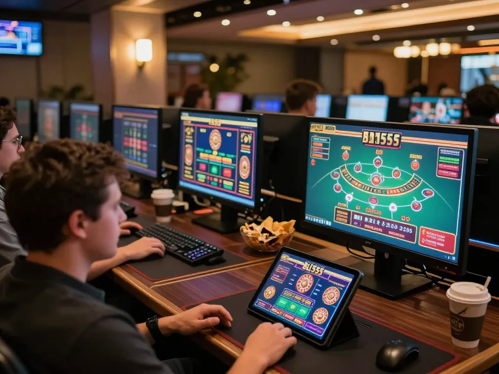 Engaging online gaming experience at BL555, showcasing multiple games and a cozy atmosphere
