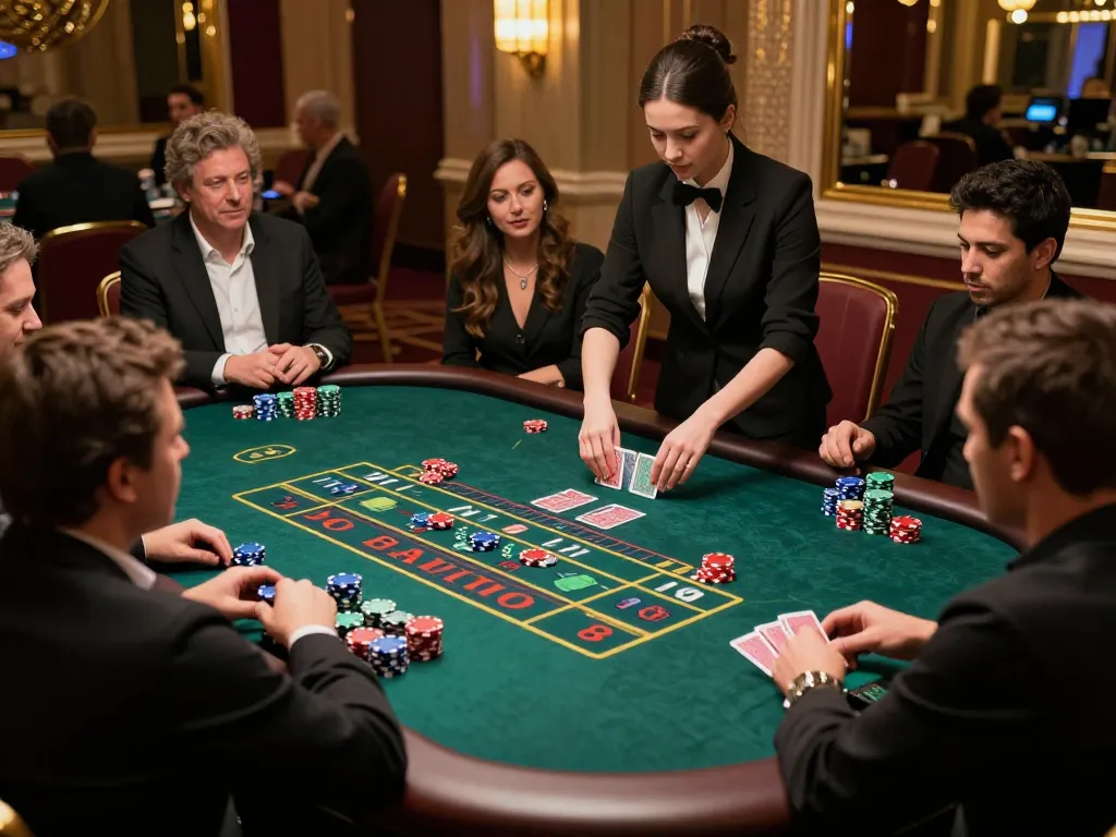 ONE88 players excitedly engaging at a live dealer baccarat table, showcasing thrilling online gambling action.