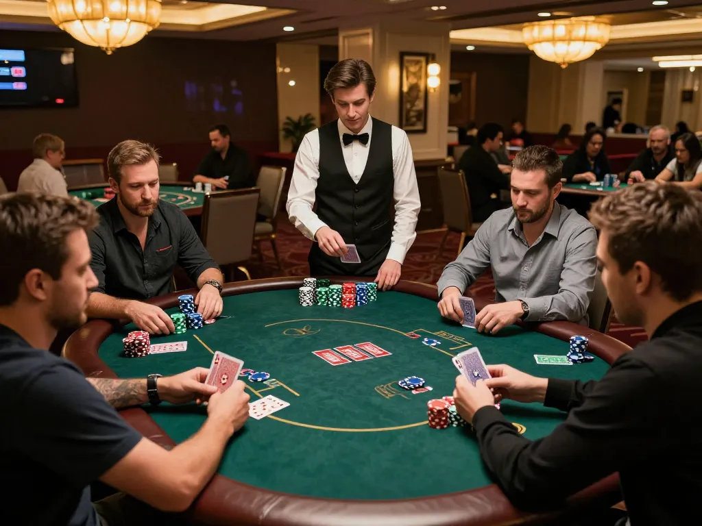 Tubidy music theme enhances excitement at a poker game with engaged players and colorful chips