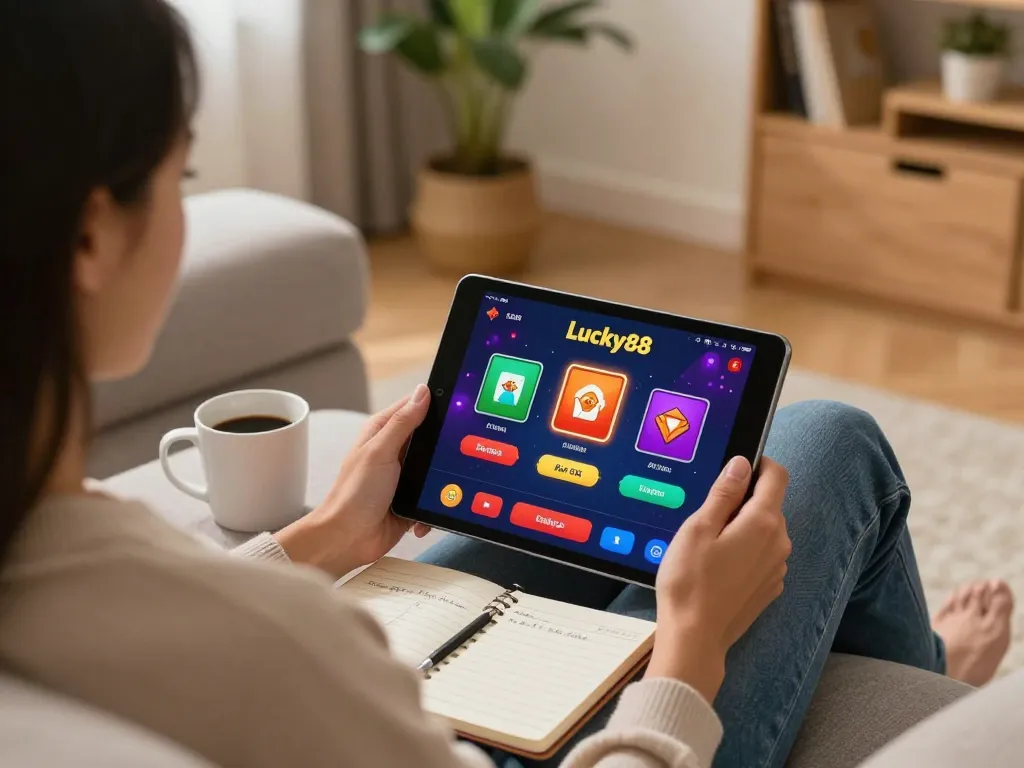 Play engaging casino games on the Lucky88 app from a cozy home setup.