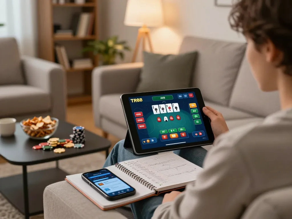 Engaging in online TR88 poker strategies from the comfort of home.