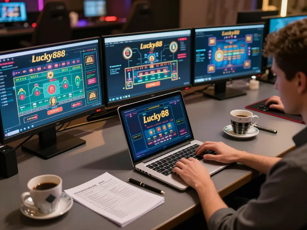 Player engaging in live dealer games at lucky88 online casino on a sleek, modern setup