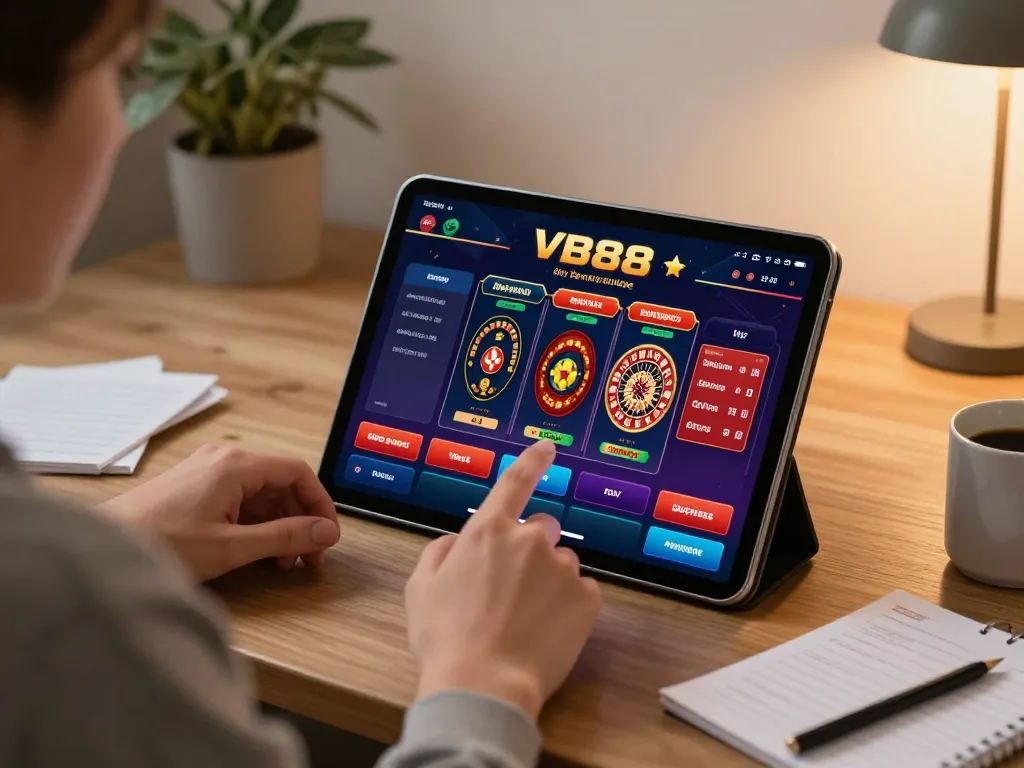 Engaging with the VB88 app for strategic gameplay in a warm, inviting home setting