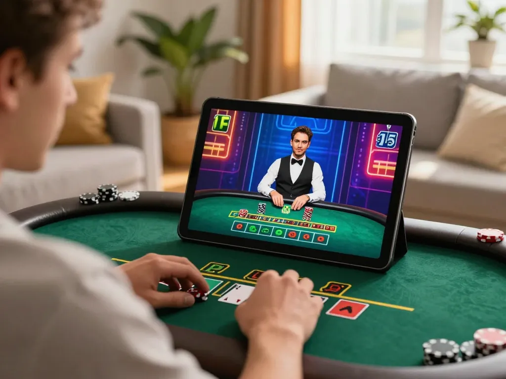 Player enjoying dynamic live dealer gameplay at tg88com in a cozy home setting